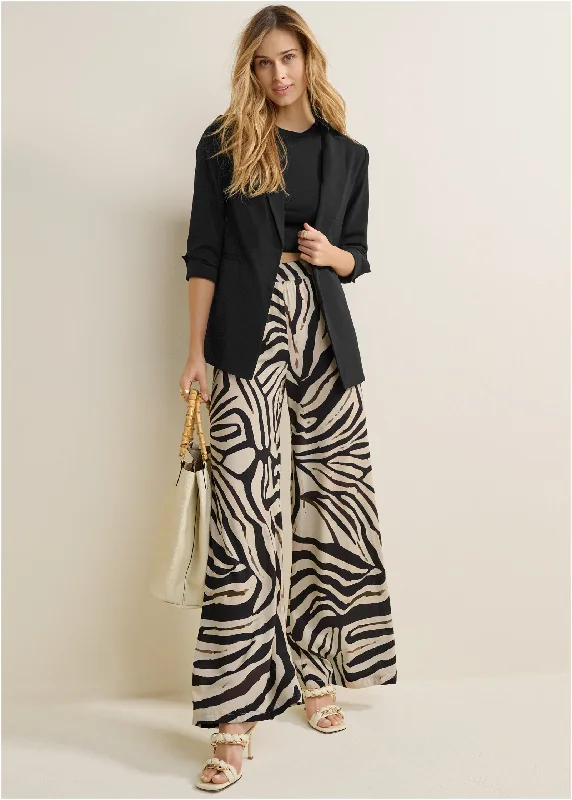 High-Waist Wide Leg Pants - Black & Natural