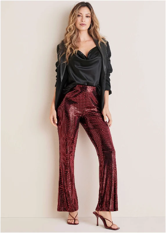 Sequin Flare Leg Pants - Red & Black